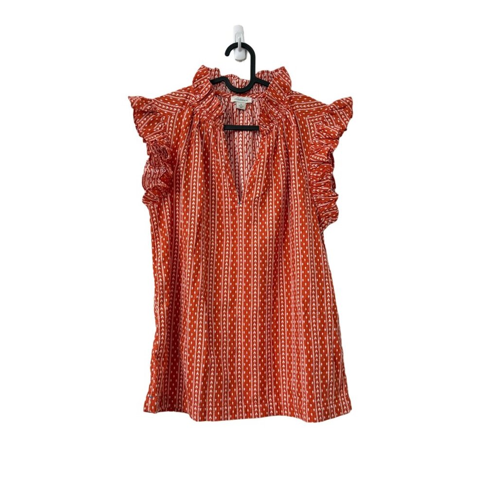 Sundance Burned Orange Embroidered Ruffle Sleeve Blouse Womens Size Small